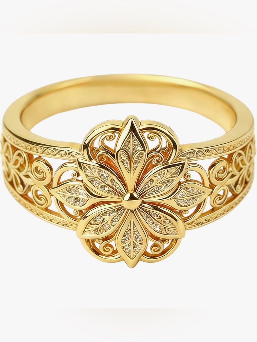Gorgeous Neiman Marcus 18KT Gold Vermeil carved Flower Ring size 7